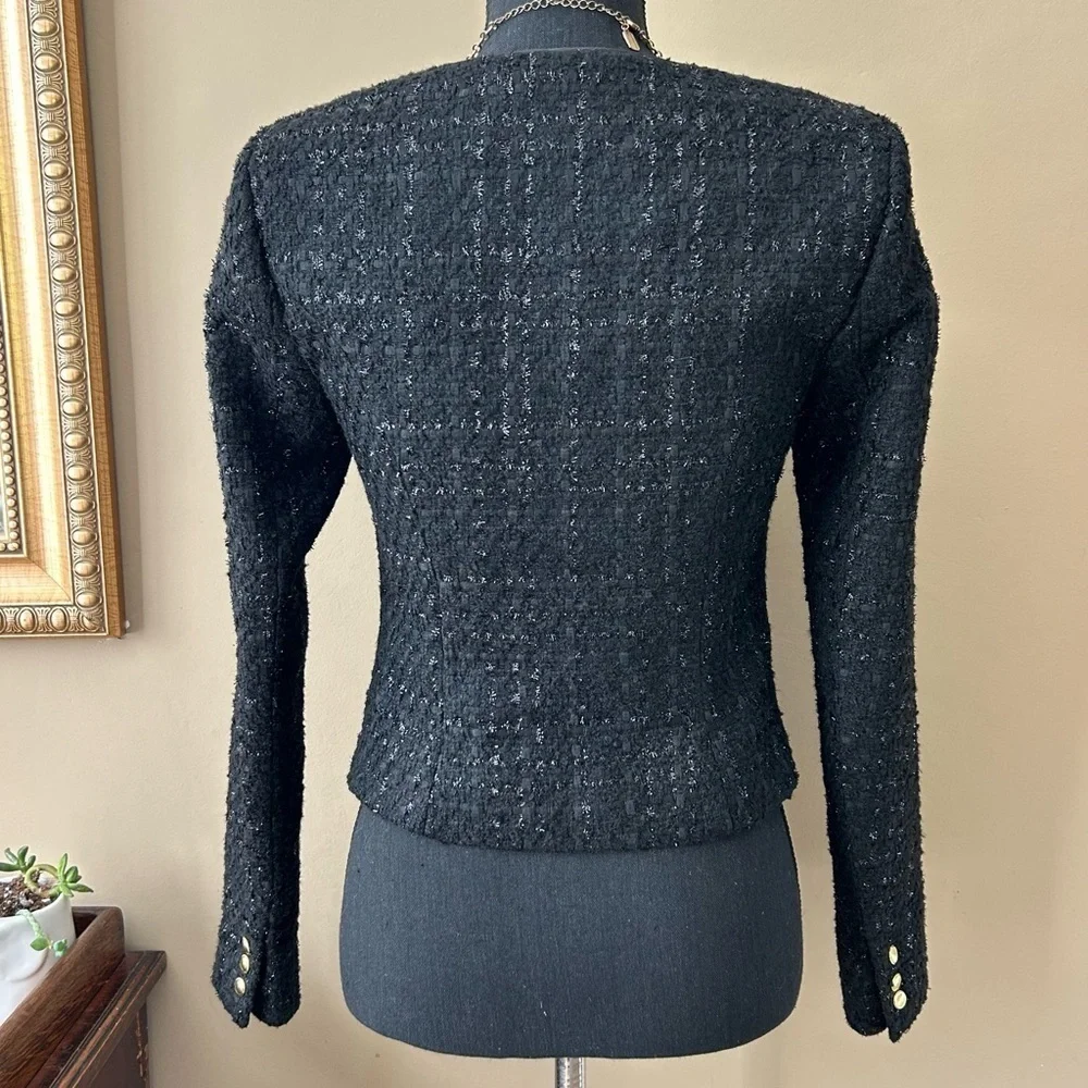 Revolve Assignment Bianca Jacket in Black Tweed Revolve Square Neck Size XS NWOT